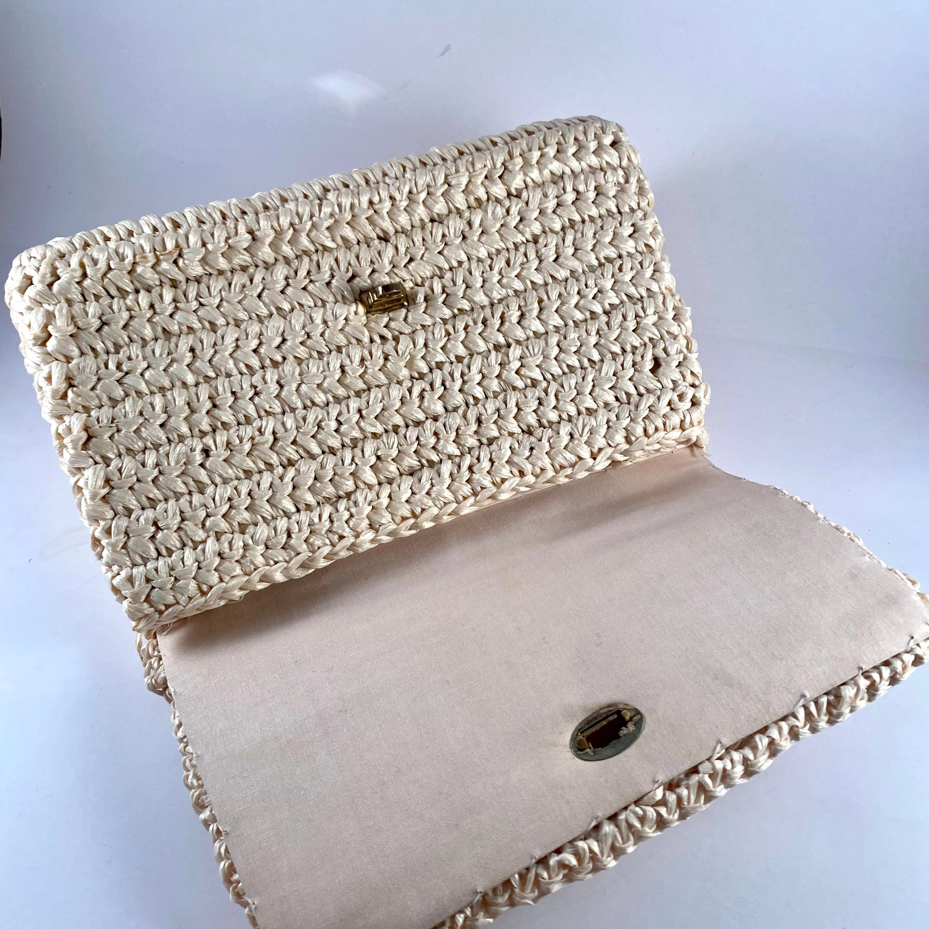 1960s Made In Japan Raffia Straw & Wood Purse
