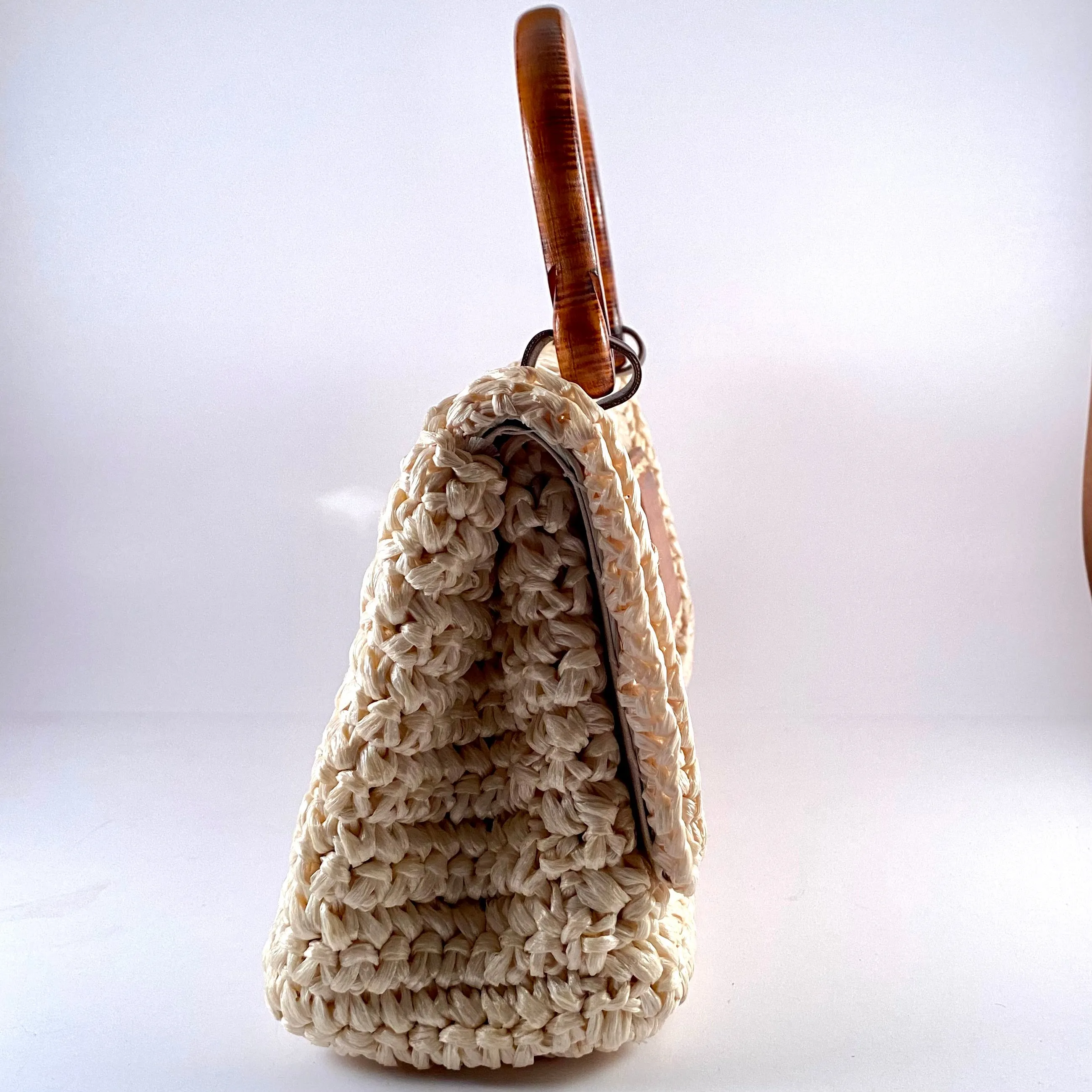 1960s Made In Japan Raffia Straw & Wood Purse