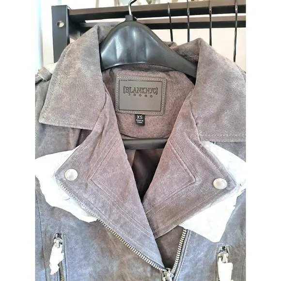 (70% OFF) NWT Blank NYC Genuine Suede Motorcycle Jacket in French Grey Size XS