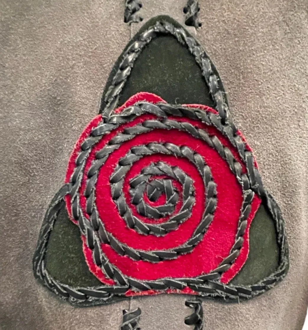 70s Grey Suede Whip Stitch Jacket with Rose Medallion
