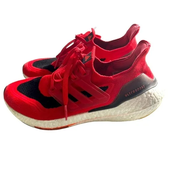 Adidas Ultraboost 21 Mens Size 8 Red Athletic Running Shoes Sneakers FY0387​​​​​