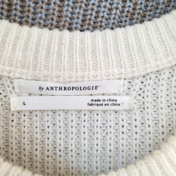 ANTHROPOLOGIE Easy Crewneck Striped Neutral Sweater Size Large