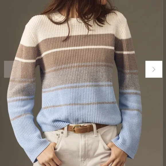 ANTHROPOLOGIE Easy Crewneck Striped Neutral Sweater Size Large
