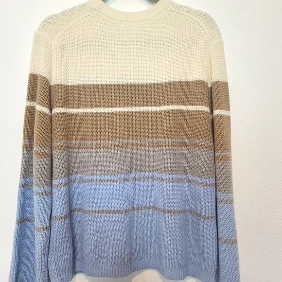 ANTHROPOLOGIE Easy Crewneck Striped Neutral Sweater Size Large