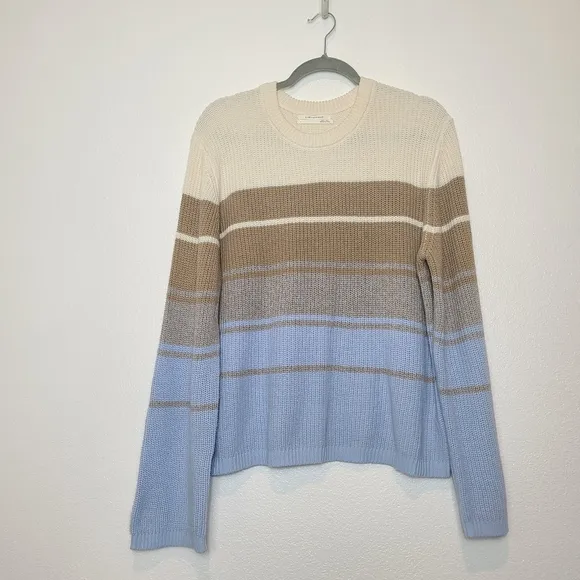 ANTHROPOLOGIE Easy Crewneck Striped Neutral Sweater Size Large
