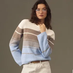 ANTHROPOLOGIE Easy Crewneck Striped Neutral Sweater Size Large