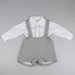 Baby Boys Grey Two Piece Outfit- Shirt, Braces and Shorts Set