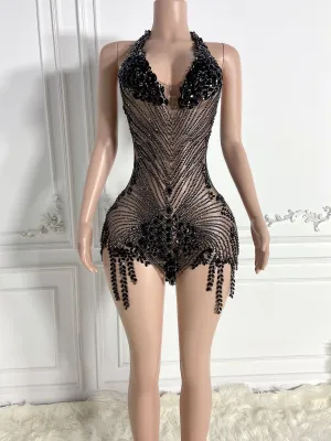 Black Wrinkled Chic Elegance Dress