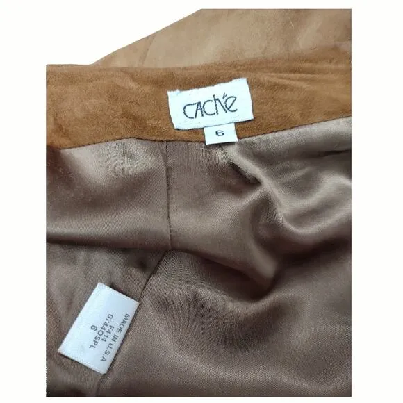 CACHE Tan Suede A-line Flare Skirt w/ Hi Low Hemline Size 6 Coastal Cowgirl Boho