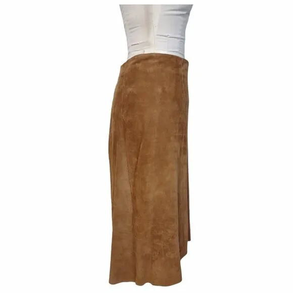 CACHE Tan Suede A-line Flare Skirt w/ Hi Low Hemline Size 6 Coastal Cowgirl Boho