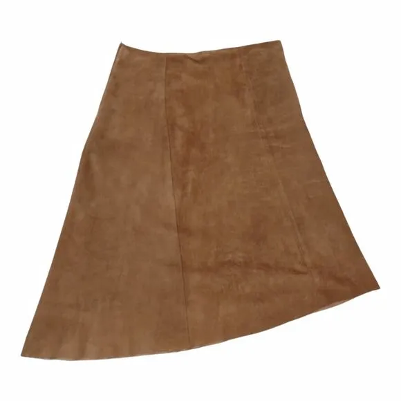 CACHE Tan Suede A-line Flare Skirt w/ Hi Low Hemline Size 6 Coastal Cowgirl Boho