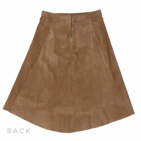 CACHE Tan Suede A-line Flare Skirt w/ Hi Low Hemline Size 6 Coastal Cowgirl Boho