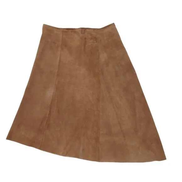 CACHE Tan Suede A-line Flare Skirt w/ Hi Low Hemline Size 6 Coastal Cowgirl Boho