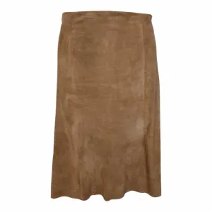 CACHE Tan Suede A-line Flare Skirt w/ Hi Low Hemline Size 6 Coastal Cowgirl Boho