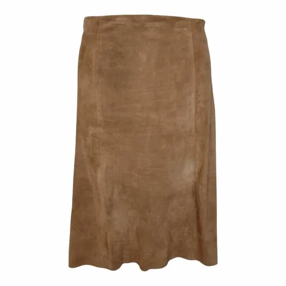 CACHE Tan Suede A-line Flare Skirt w/ Hi Low Hemline Size 6 Coastal Cowgirl Boho