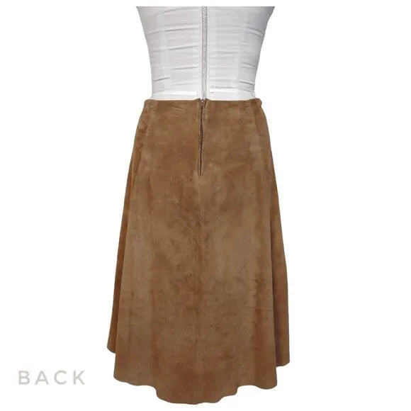 CACHE Tan Suede A-line Flare Skirt w/ Hi Low Hemline Size 6 Coastal Cowgirl Boho