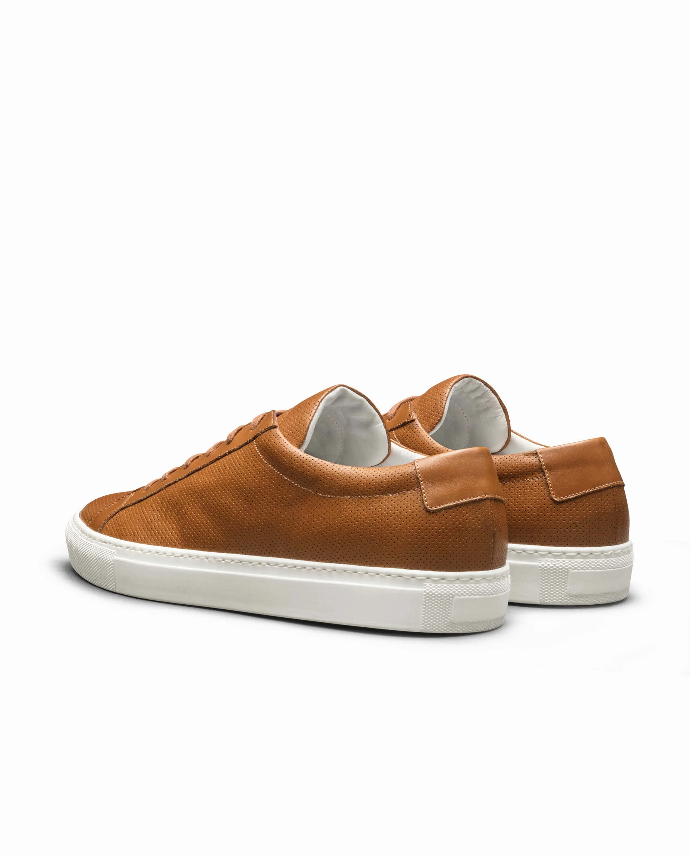Camel Perforated Calf Low-Top Sneakers