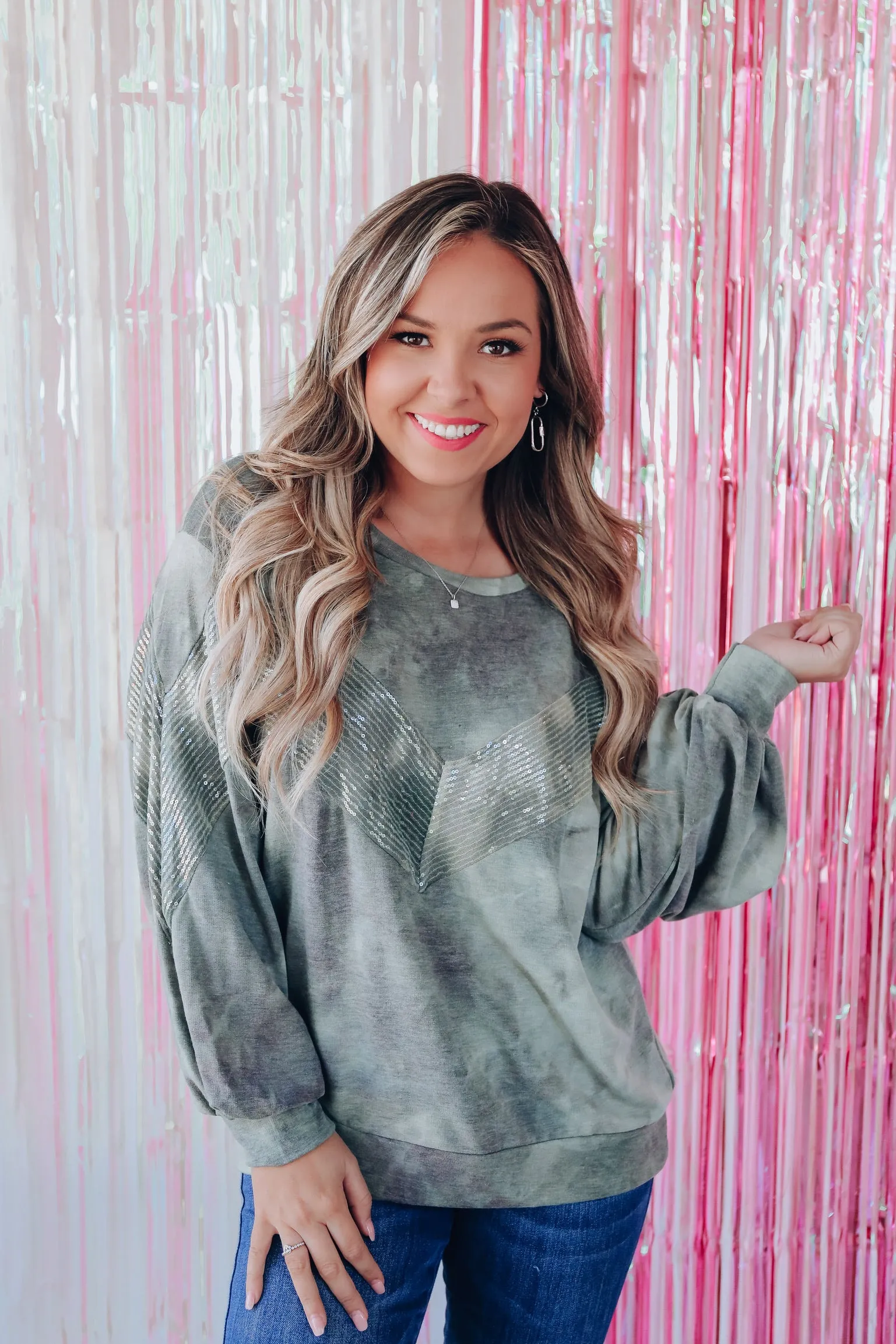 Chevron Sparkling Sweatshirt - Olive
