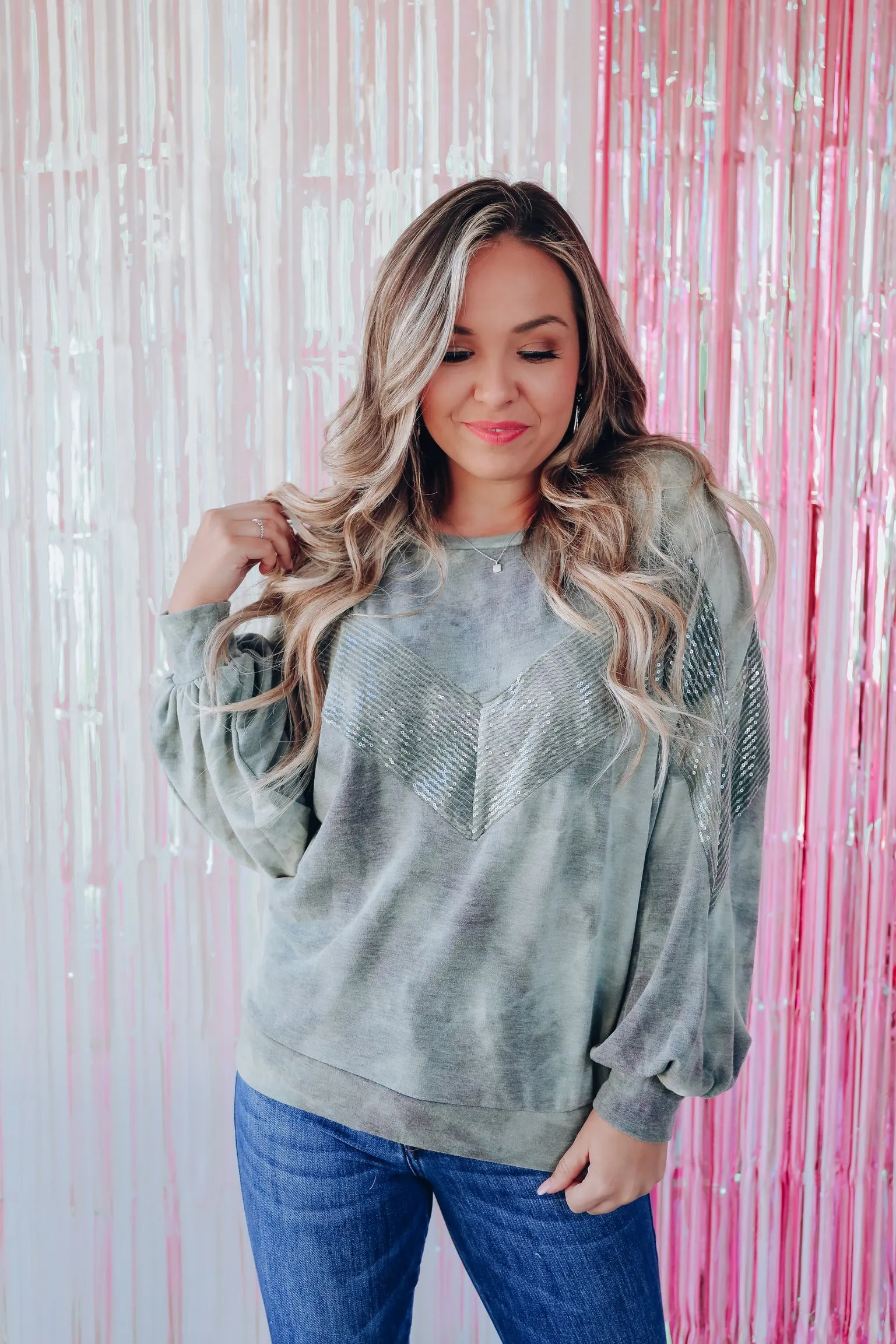 Chevron Sparkling Sweatshirt - Olive