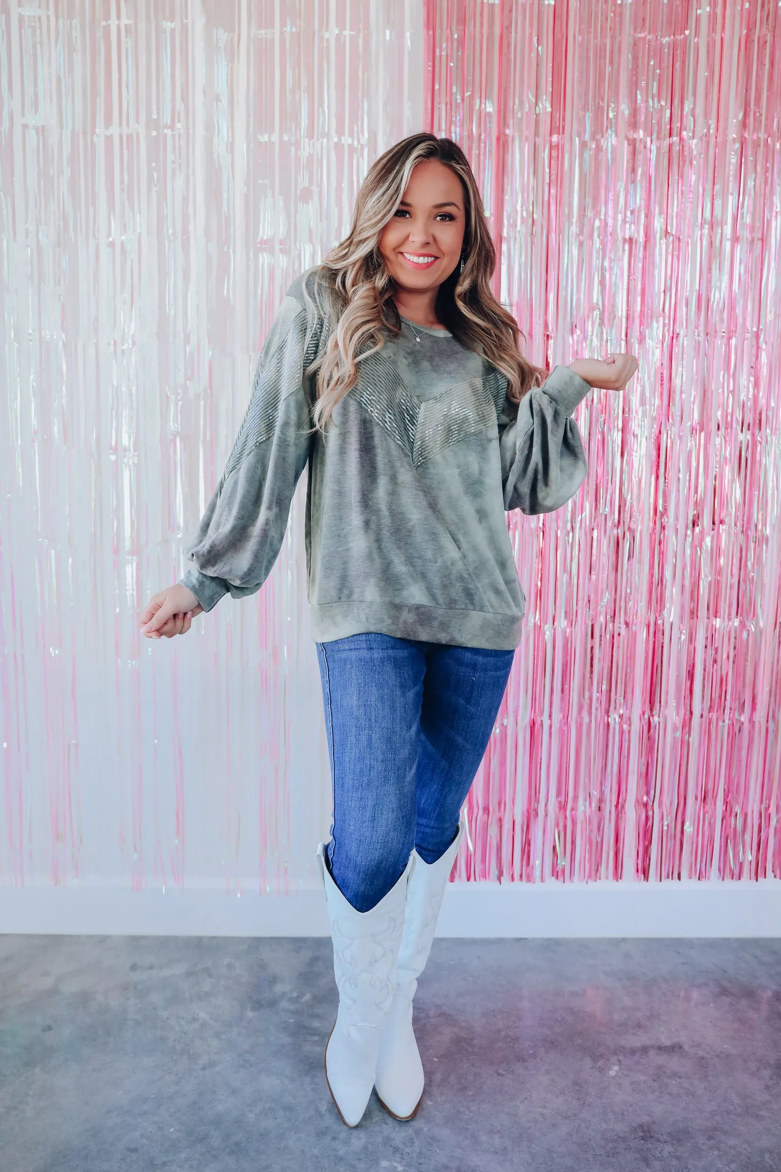 Chevron Sparkling Sweatshirt - Olive