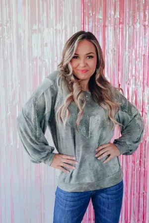 Chevron Sparkling Sweatshirt - Olive