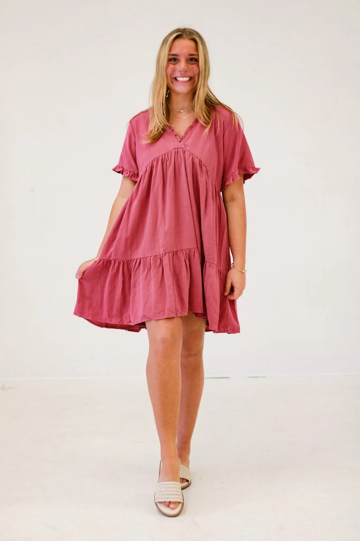 Chic Evening Out Drop Shoulder Dress in Mauve Pink