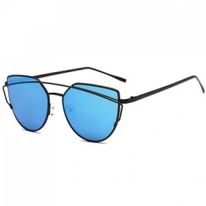 Chic Metal Bar Embellished Black Sunglasses For Women - Blue