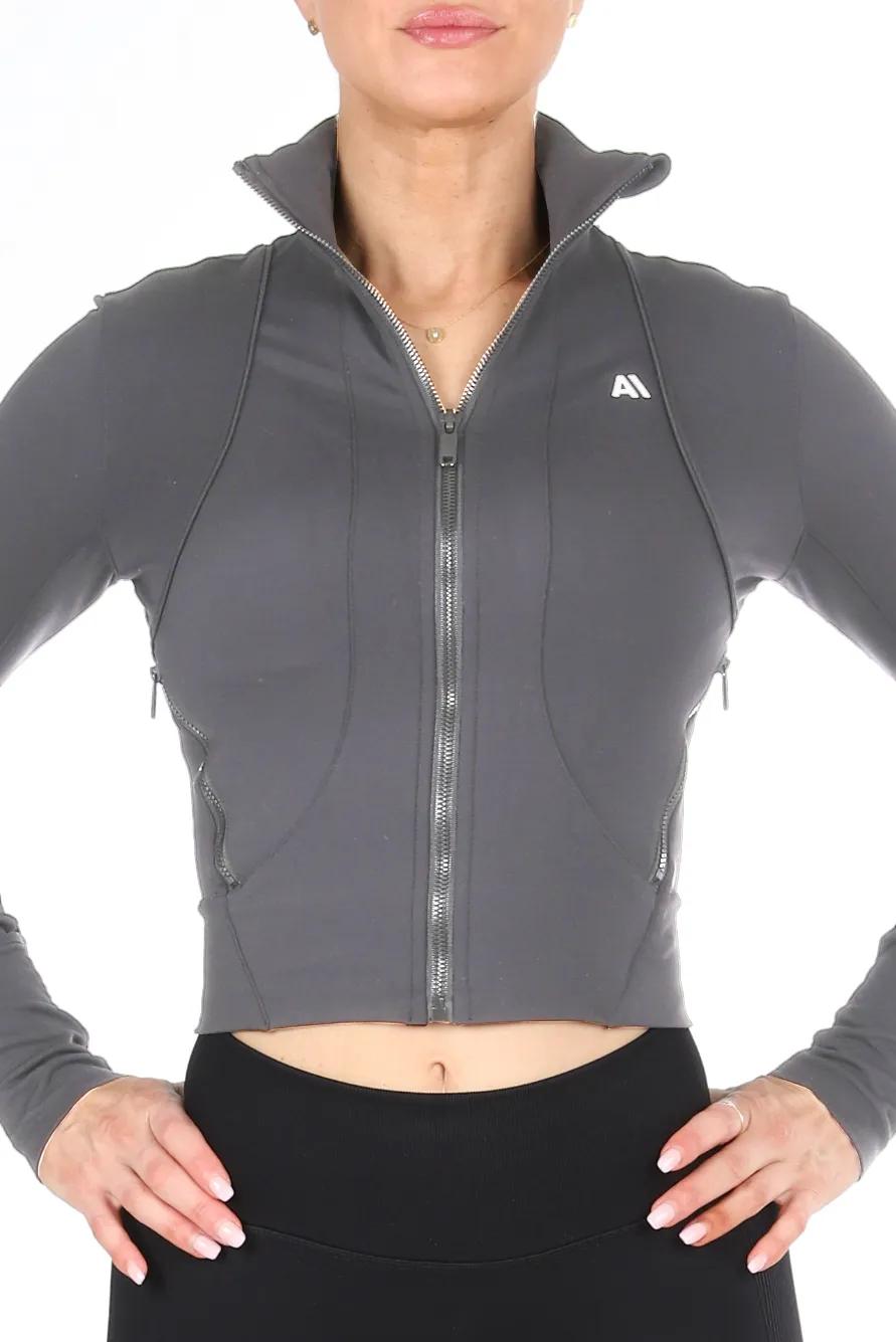 Christine Mid Length Running Jacket Dark Grey
