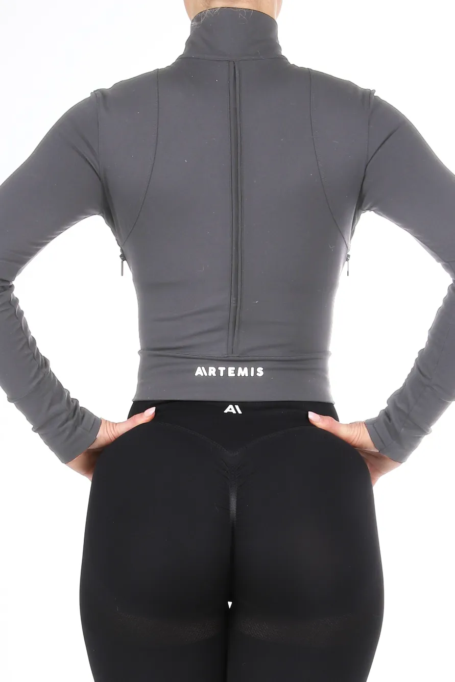 Christine Mid Length Running Jacket Dark Grey