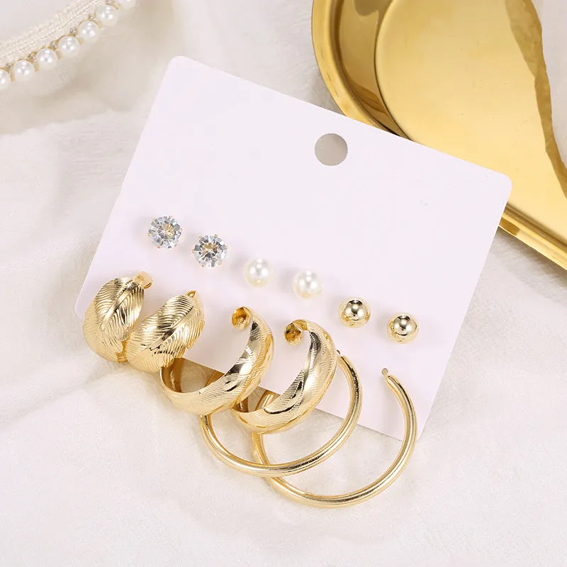 Combo 6 Pair Pearl Studs and Plain Hoop Earrings