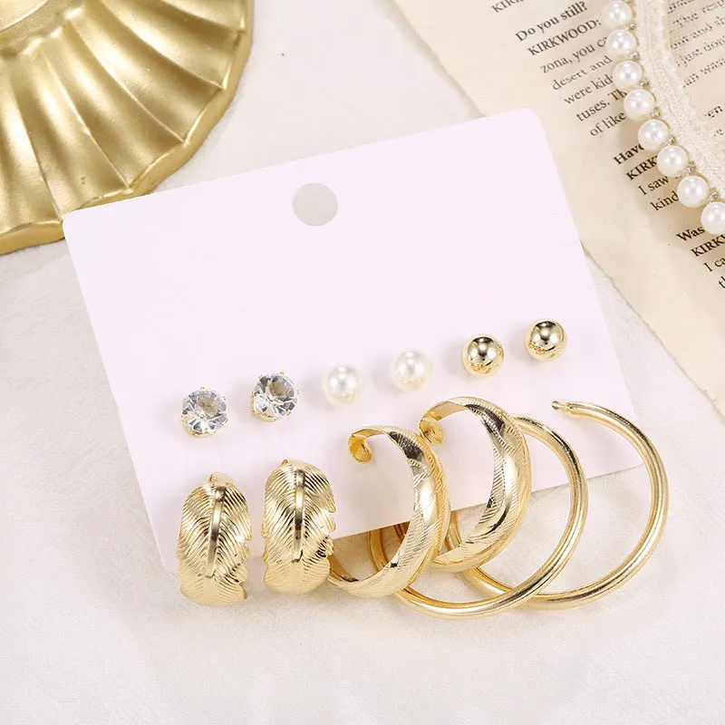 Combo 6 Pair Pearl Studs and Plain Hoop Earrings