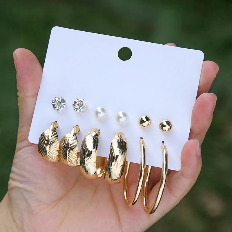 Combo 6 Pair Pearl Studs and Plain Hoop Earrings