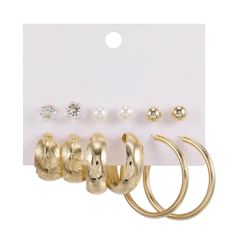Combo 6 Pair Pearl Studs and Plain Hoop Earrings