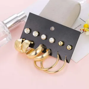 Combo 6 Pair Pearl Studs and Plain Hoop Earrings