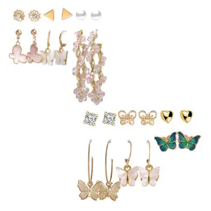 Combo of 12 Pair Butterfly Crystal Studs and Hoop Earrings