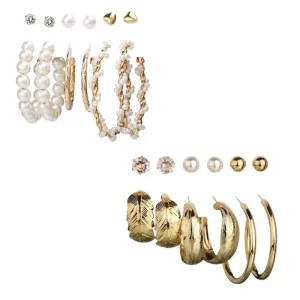 Combo of 12 Pair Pearl Crystal Heart Studs and Hoop Earrings