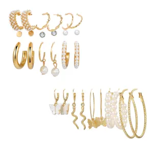 Combo of 14 Pair Pearl Drop Hoop and Stud Earrings