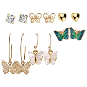 Combo of 15 Pair Butterfly Crystal Studs and Hoop Earrings