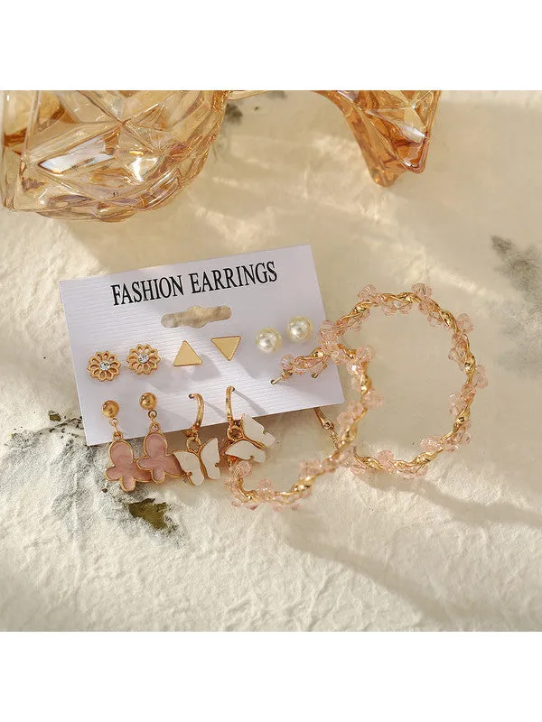 Combo of 15 Pair Golden Studs and Pearl Hoop Earrings