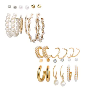 Combo of 15 Pair Studs and Pearl Hoop Earrings