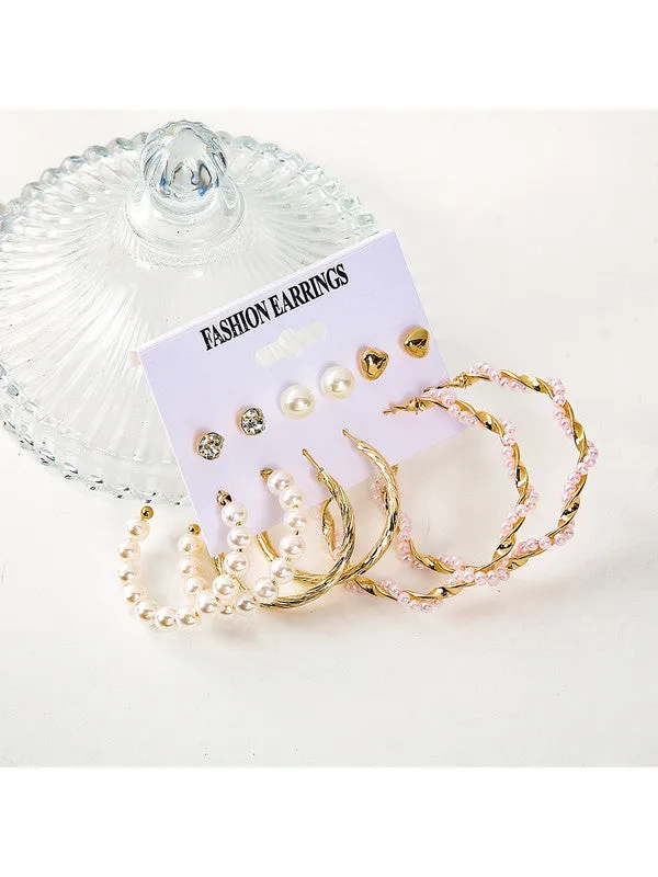 Combo of 15 Pair Studs and Pearl Hoop Earrings
