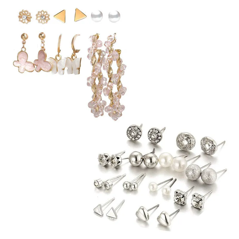 Combo of 18 Pair Gold Plated Studded Pearl Stud Earrings