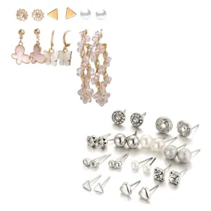 Combo of 18 Pair Gold Plated Studded Pearl Stud Earrings