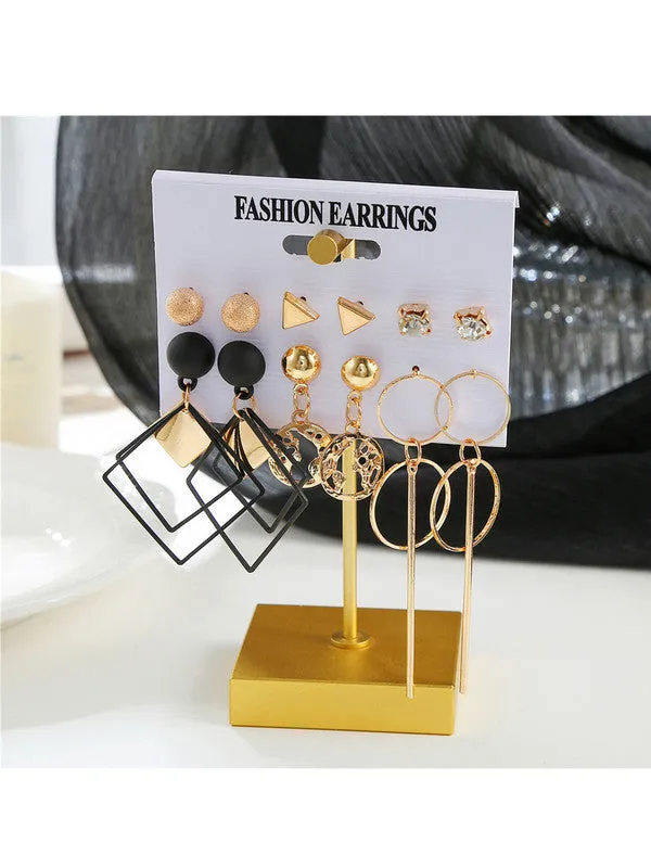 Combo of 18 Pair Golden Pearl Stone Studs and Hoop Earrings