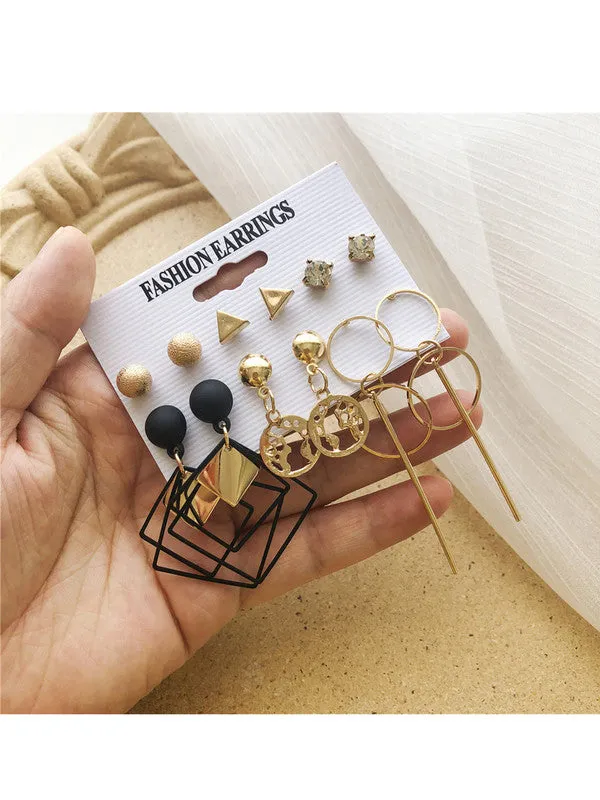 Combo of 18 Pair Golden Pearl Stone Studs and Hoop Earrings