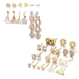 Combo of 18 Pair Studded Pearl Studs and Hoop Earrings