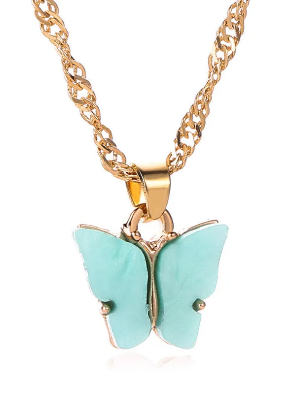 Combo of 2 Gold Plated Pink and Blue Mariposa Pendant