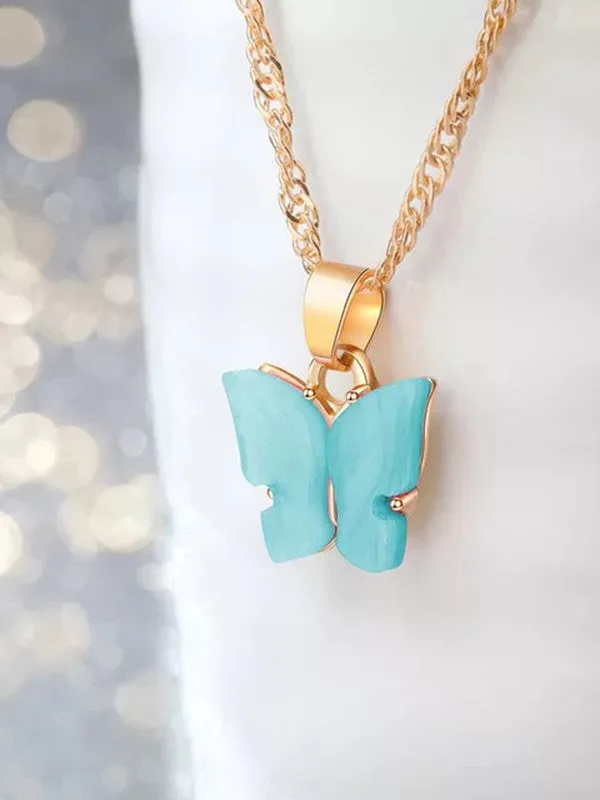 Combo of 2 Gold Plated Pink and Blue Mariposa Pendant