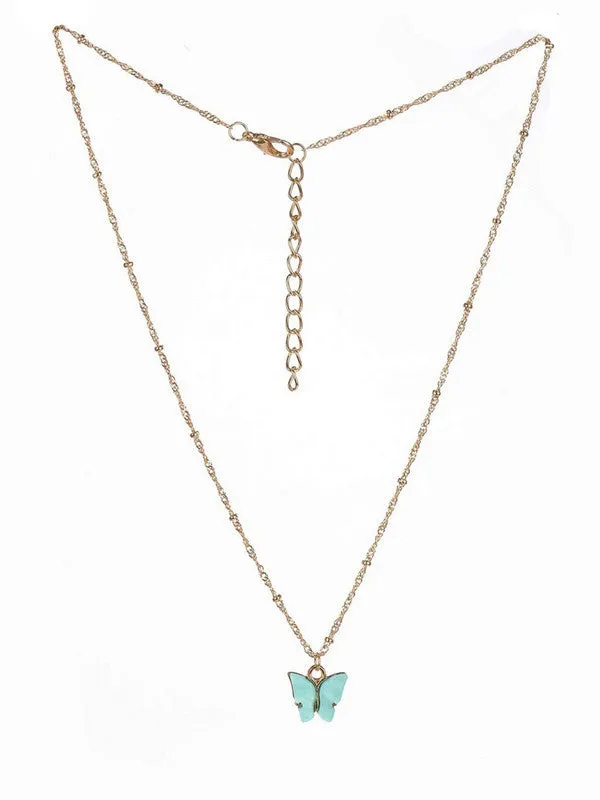 Combo of 2 Gold Plated Pink and Blue Mariposa Pendant