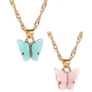 Combo of 2 Gold Plated Pink and Blue Mariposa Pendant